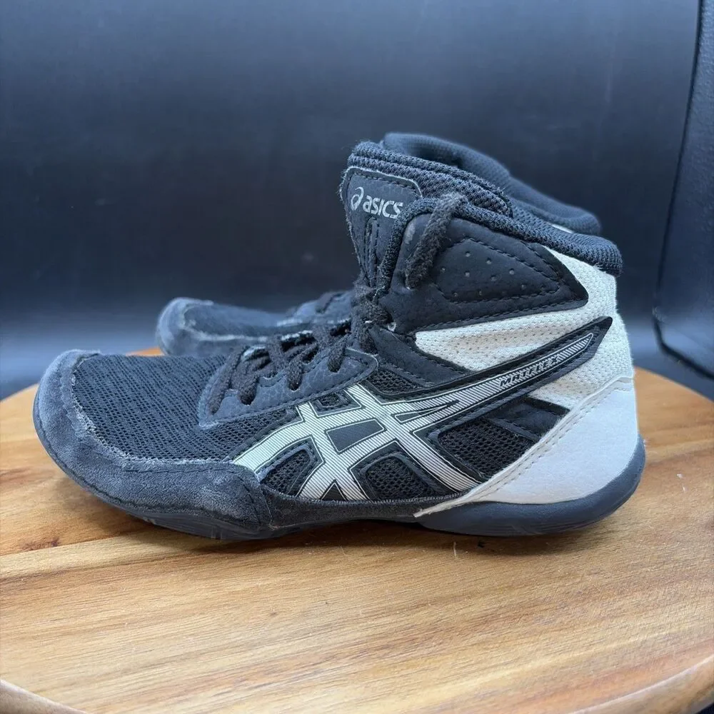 Asics Matflex 6 Youth Size 1 Wrestling Shoes Black White Silver 1084A007